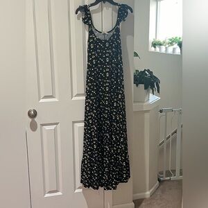 Black and Yellow Lemon Print Maxi Dress